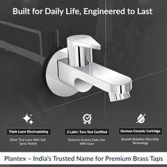 Plantex Pure Brass PAC-1802 Bib Cock Water Tap with Water Saving Aerator/Bib Tap with Brass Wall Flange and Teflon Tape-7 Year Warranty (Mirror Chrome Finish)-2