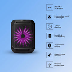 Philips TAX2208 Bluetooth Party Speaker with Free Wired Mic, 8 Speaker System, 30W Max Sound Output