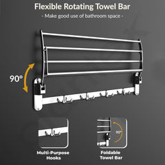 Plantex Folding Towel Hanger for Bathroom/24 InchTowel Rack/Towel Rod for Bathroom/Towel Holder/Bathroom Accessories (Chrome) Pack of 2-4