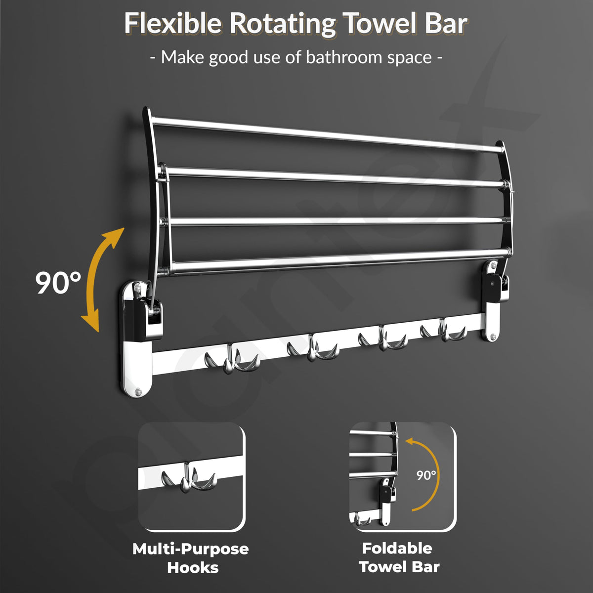Plantex Folding Towel Hanger for Bathroom/24 InchTowel Rack/Towel Rod for Bathroom/Towel Holder/Bathroom Accessories (Chrome) Pack of 2-4