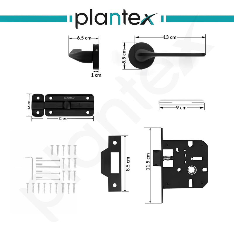 Plantex Pearl Mortise Door Lock for Balcony and Bathroom Door Lock/Keyless Pull Handle Set with Baby Latch (7060, Z-Black)-3