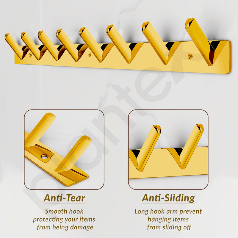 Plantex Wall Hooks for Hanging Cloth/Stainless Steel Towel Hangers/Bathroom Robe Hooks/Door Hangers/Square Wall Hook/Hook Rail for Hanging Keys - 8 Hooks (Pack of 3, PVD Gold)-5