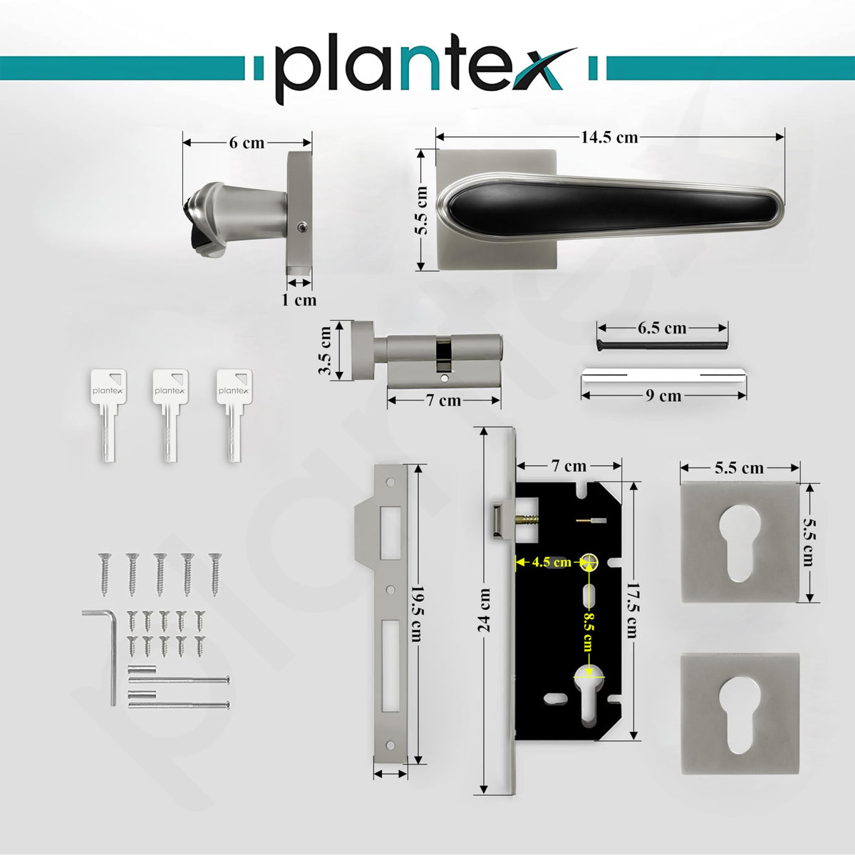 Plantex Main Door Lock/Mortise Lock for Doors - Robust Door Handle for Home with Brass Locks Body & Cylinder (PT-014, Satin & Black)-3