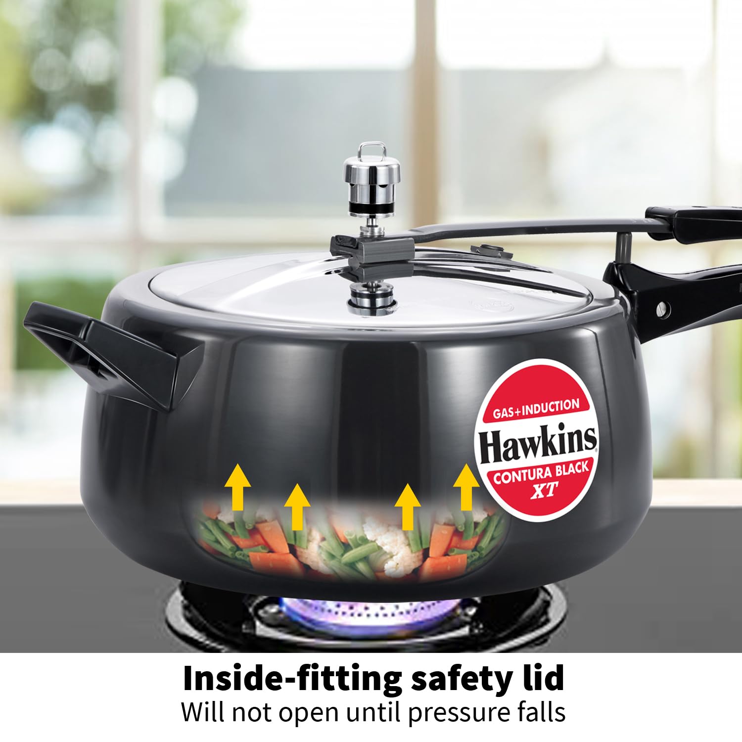 Hawkins 6.5 Litre Contura Black XT Pressure Cooker, Hard Anodised Inner Lid Cooker, Induction Cooker, Black (CXT65)