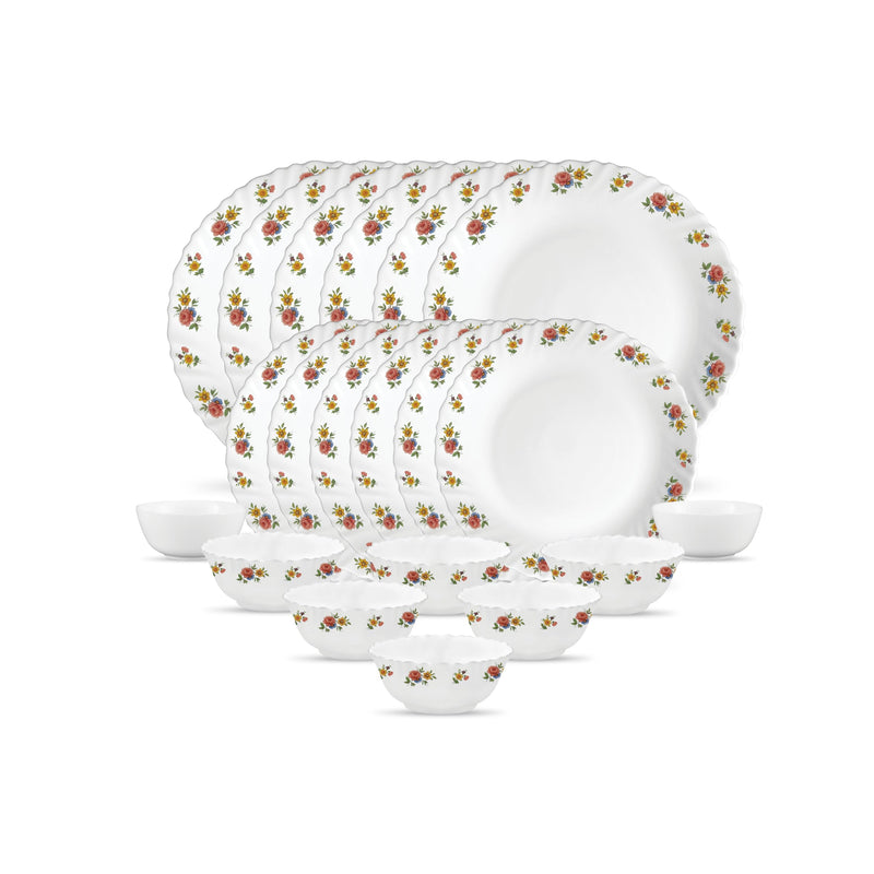 La Opala Novo Collection Opal Glass Crockery | for Family of 6 | Dinner Set 20 pcs English Lavender | Plates & Bowls for Dining | Microwave Safe | 100% Vegetarian | Extra Strong | Light & White