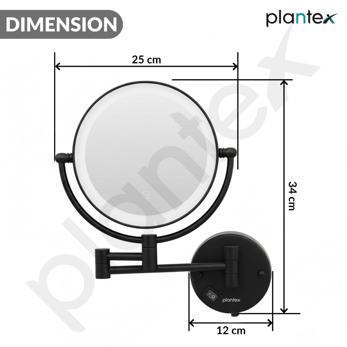 Plantex Brass and 304 Stainless-Steel Magnifying Mirror with LED/Wall Mount Makeup Mirror with Light/Zoom Mirror- 5x/1x Magnification (8 Inch-Black)-5