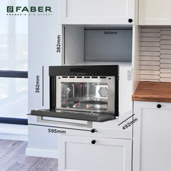 Faber 34L Built-In Black Finish Microwave Oven with Touch Control | Auto Cook Menus & Auto Power Off Protection | Grill,