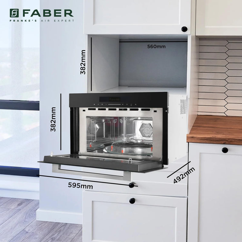 Faber 34L Built-In Black Finish Microwave Oven with Touch Control | Auto Cook Menus & Auto Power Off Protection | Grill,