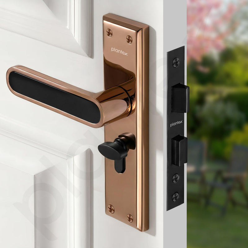 Plantex Door Lock Set - Main Door Lock Plate Handle Set/Mortise Lock with 3 Keys/Lock Body and Cylinder - Pack of 1 (OHMH-21, PVD Rose Gold & Black)-5