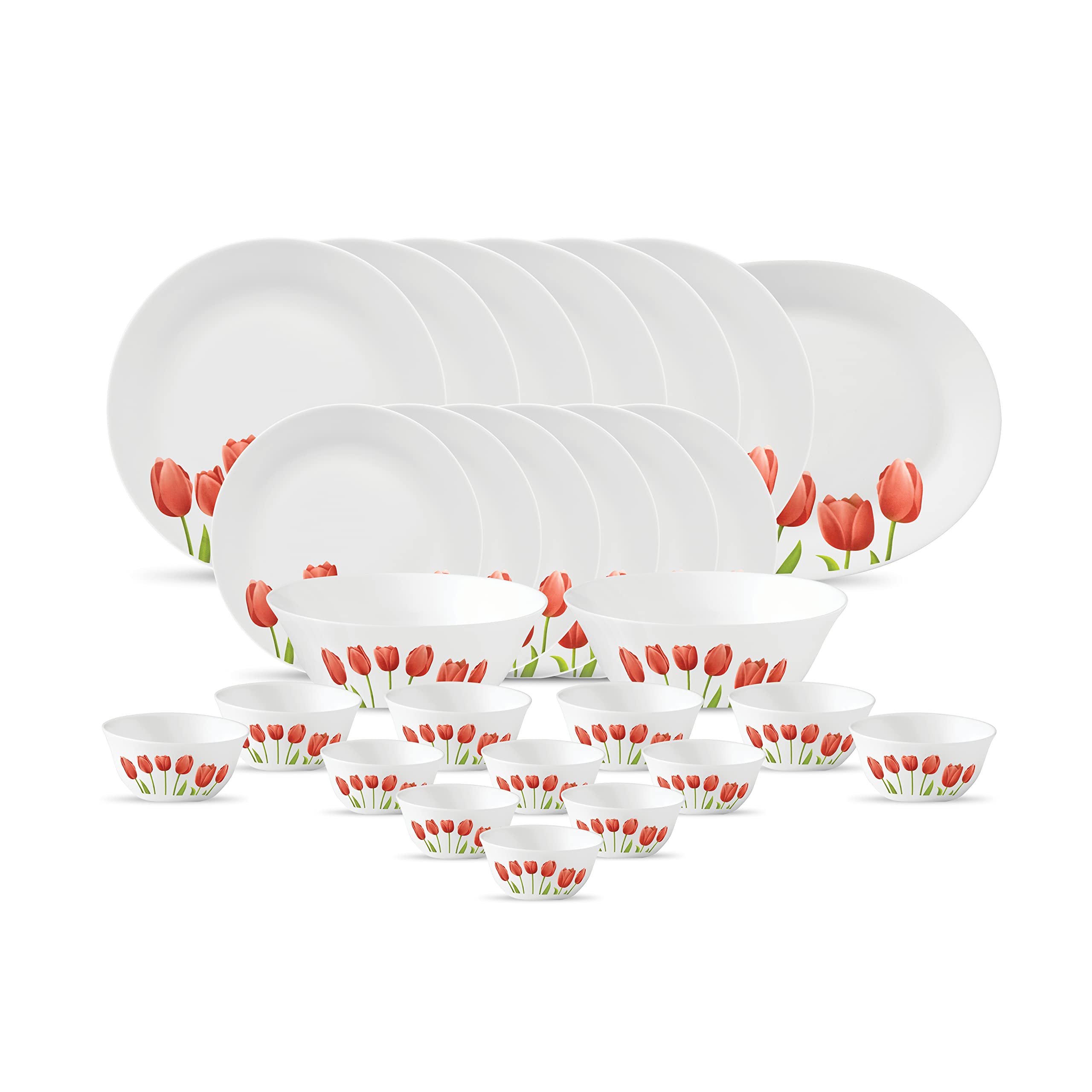 La Opala Diva, Ivory Collection, Opal Glass Dinner Set 27 pcs, Grace Blue, White