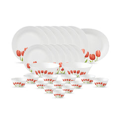 La Opala Diva, Ivory Collection, Opal Glass Dinner Set 27 pcs, Grace Red, White