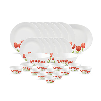 La Opala Diva, Ivory Collection, Opal Glass Dinner Set 27 pcs, Grace Red, White