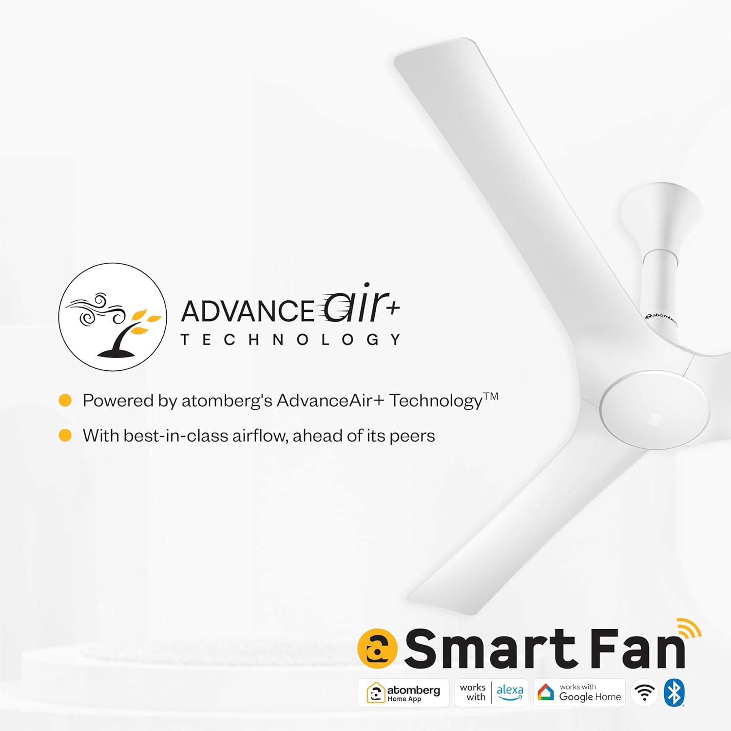 atomberg Aris Gladius Smart 1200mm BLDC Ceiling Fan with IOT & Remote | BEE 5-Star | Advance Air+ Technology | Silent Operation | Energy Efficient | Free Installation | 5 Year Warranty (Pearl White)