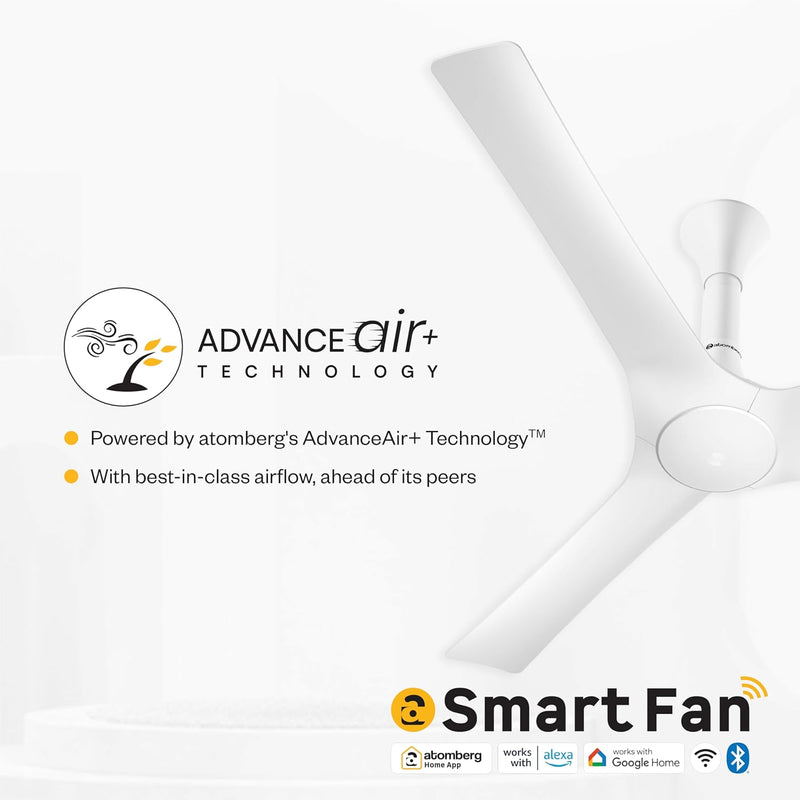 atomberg Aris Gladius Smart 1200mm BLDC Ceiling Fan with IOT & Remote | BEE 5-Star | Advance Air+ Technology | Silent Operation | Energy Efficient | Free Installation | 5 Year Warranty (Pearl White)