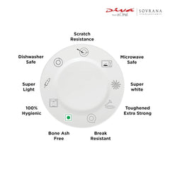 La Opala Diva Sovrana Collection Opal Glass Crockery | for Family of 6 | Dinner Set 33 pcs Regent Blue | Plates & Bowls for Dining | Microwave Safe | 100% Vegetarian | Extra Strong | Light & White