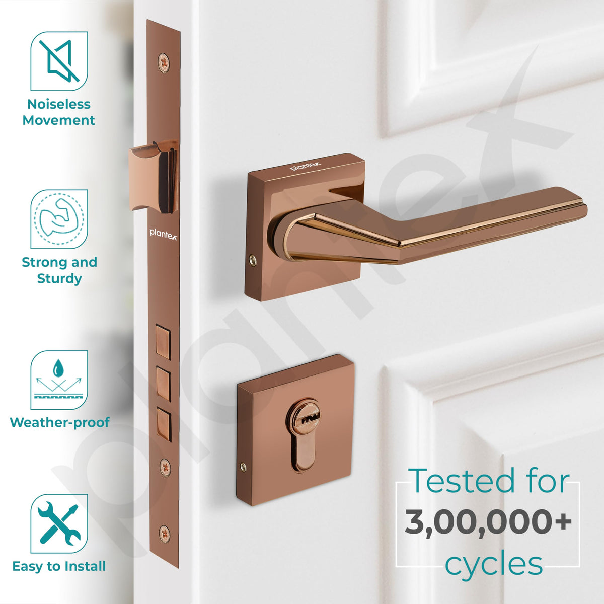 Plantex Premium Door Lock with 3 Years of Warranty/Main Door Lock Set for Home/Mortise Locks for Door (7122 - PVD Choco)-3
