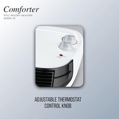 Havells Comforter 2000 Watt Room Heater with Overheat Protection| Easy to Carry for Bedroom and Office| Adjustable Thermostat Control Knob & Adjustable Vent for Air Delivery (White and Black)
