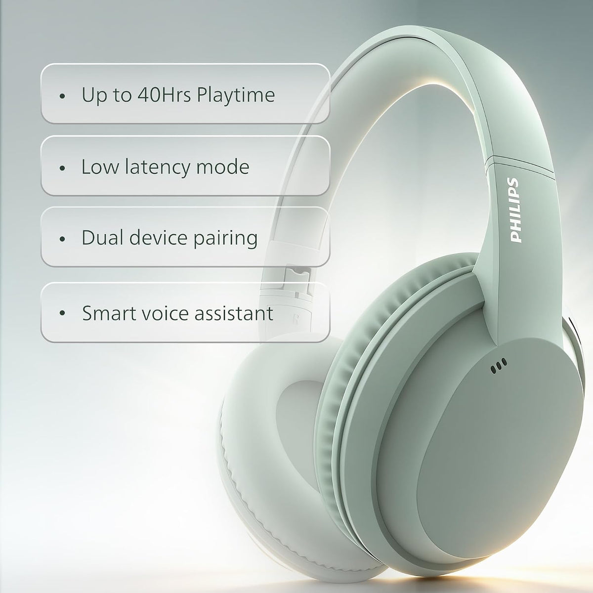 Philips TAH4050 Wireless Bluetooth Headphones with Mic, 40mm Dynamic Drivers, Bluetooth 6.0 (TAH4050-GR)
