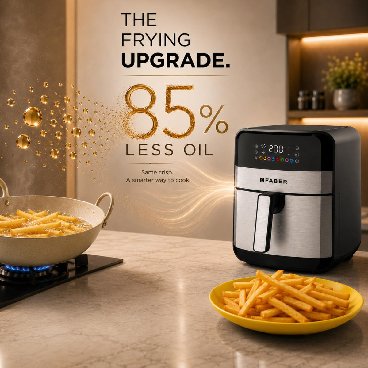 Faber 7L 1600W Digital Air Fryer | Fry, Bake, Roast, Toast, Defrost, Grill & Reheat | 85% Less Oil, 360° Air Cooking | 8
