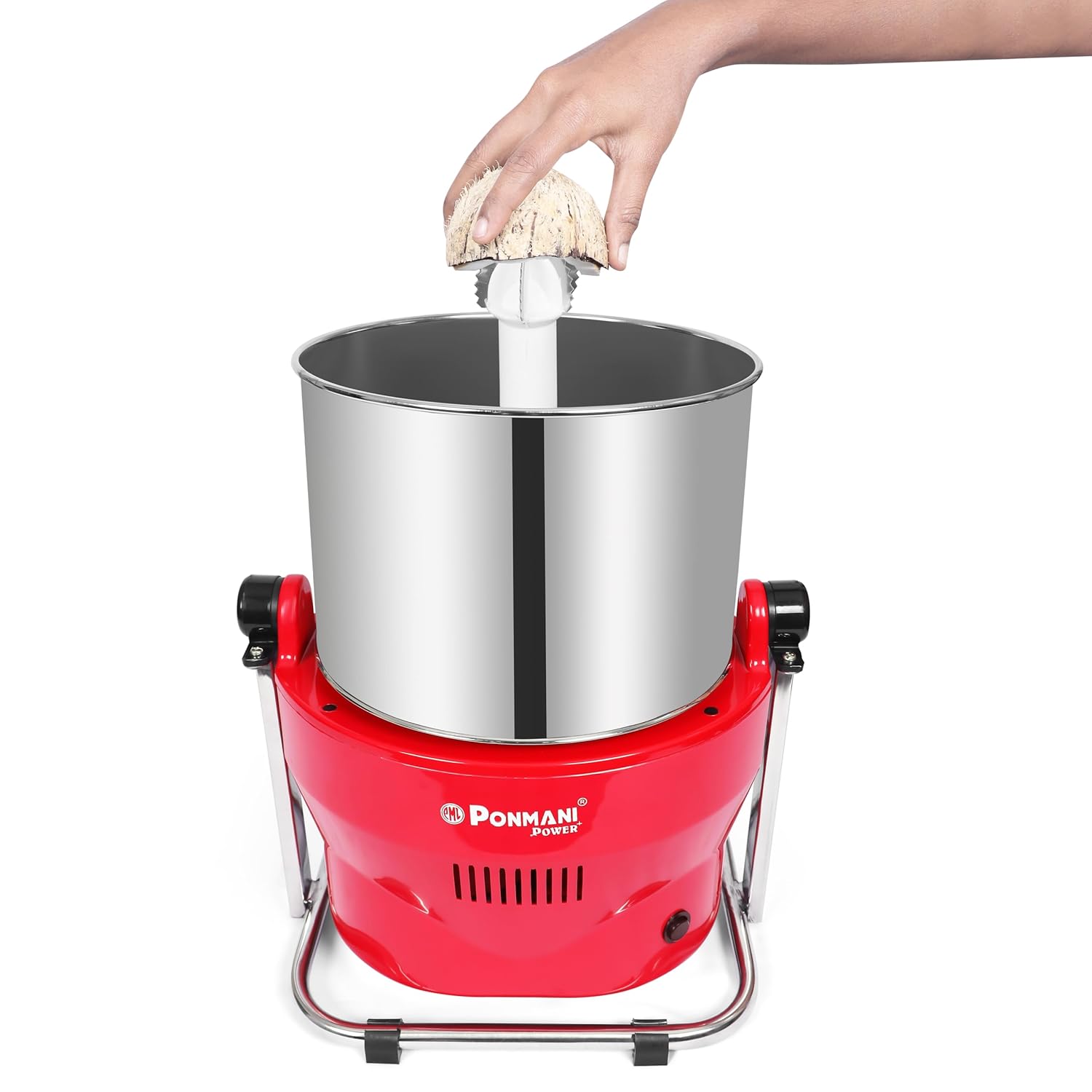 Ponmani Power Plus - 3Ltr Tilting Wet Grinder (Red, 225W Copper Motor, Fast Grinding)