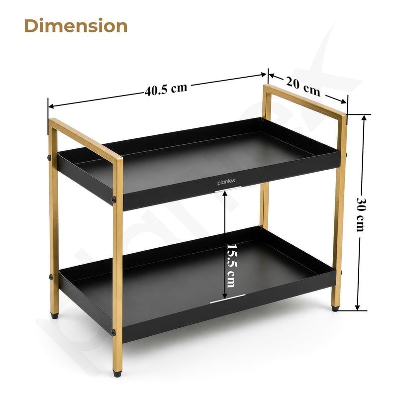 Plantex 2-Tier Standing Spice Rack/Bathroom Countertop Storage Shelf Organizer/Kitchen Storage Rack/Multipurpose Stand - Black (16 X 8 X 12 Inch)-2