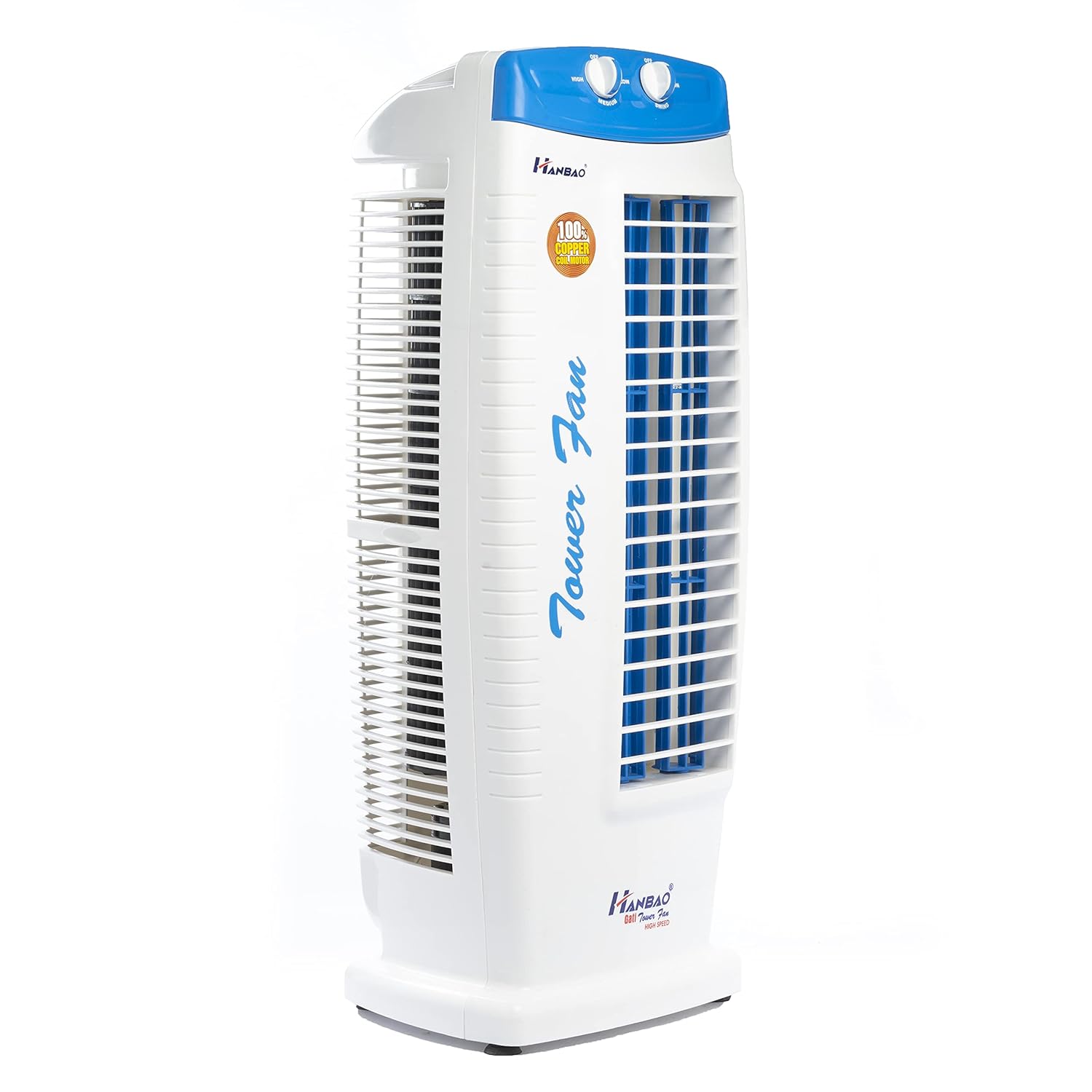 HANBAO High-Speed Tower Fan with TOP safety copper motor, 3 Speed - 2 Way Air Deflection, High Air delivery @ 2300 m3/hr, upto150 watts, GATI, 30 months warranty