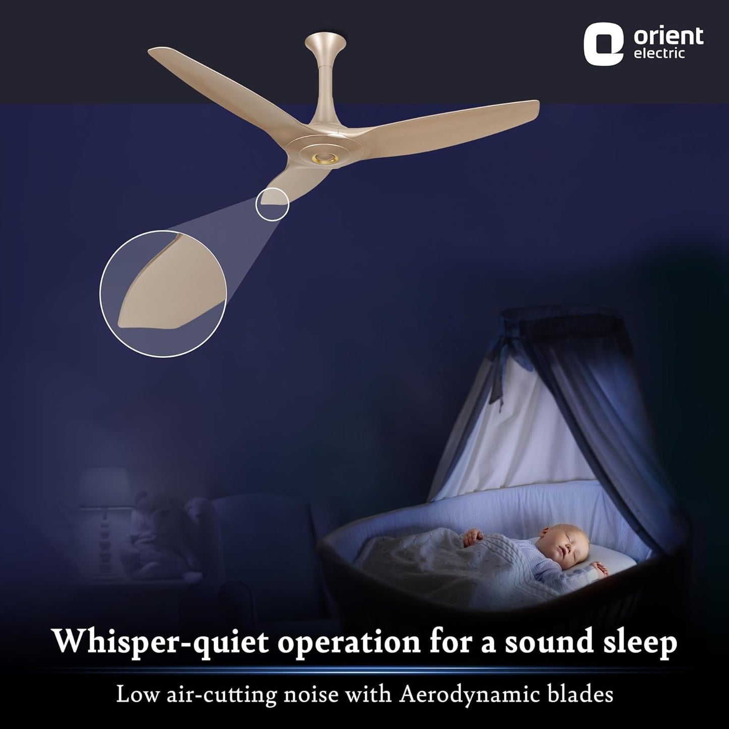Orient Electric 1230 mm Aeroquiet ceiling fan |Best-in-class 18-pole motor | Rust-proof ABS blades |100% Copper motor |Silent fan for home ceiling| 2-year warranty | Mystic Gold, pack of 1