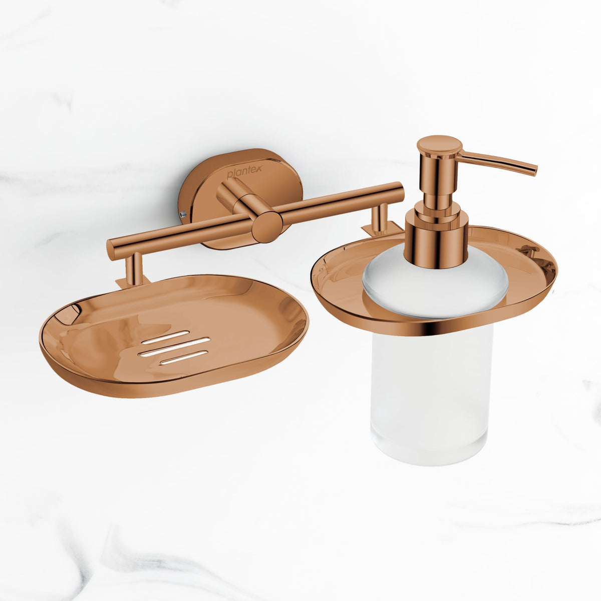 Plantex J4 Stainless Steel Soap Dish with Liquid Dispenser/Soap Stand for Bathroom Wall Mount/Shampoo Dispenser/Bathroom Accessories (PVD Rose Gold Finish) Onix-1