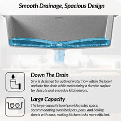 Plantex Quartz Sink for Kitchen/UV Protected Mosaic Grey Kitchen Sink/Granite Single Bowl Sink/Undermount/Topmount (Mosaic Grey-24x18 Inches)-4