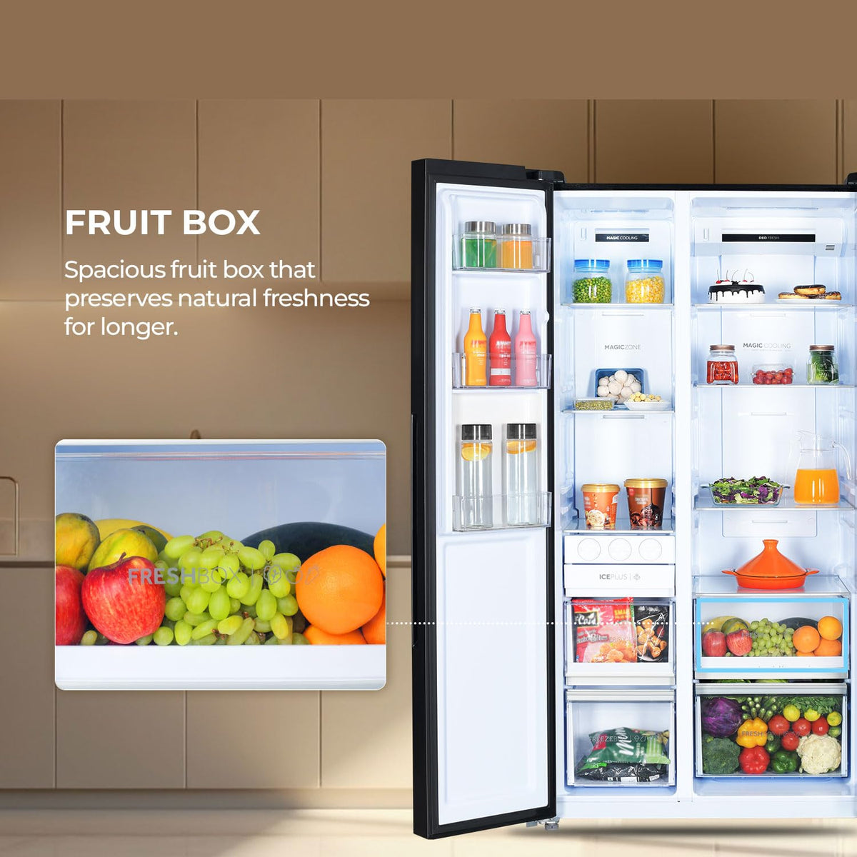Haier 602 L 3 Star Frost Free Expert Inverter 2-Door Side by Side Refrigerator (HRS-682KS, Black Steel, Magic Convertible, Deo Fresh Technology, 2026)-5
