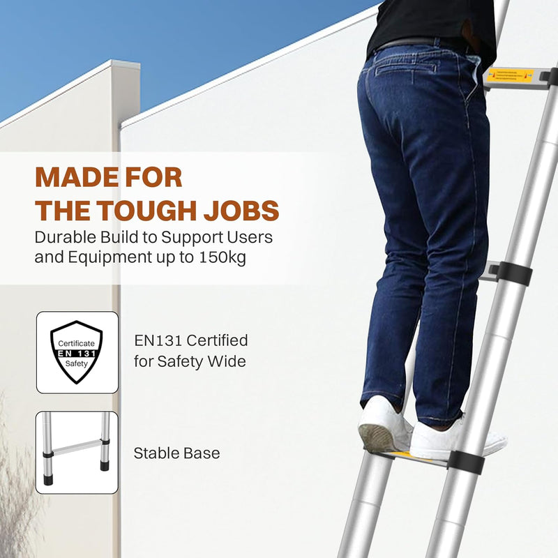 BonKaso VertiPro 2M(6.5Ft) Telescopic Ladder|Aluminum Ladder 7 Step|Multipurpose for Home & Outdoor use with Self Locking Mechanism|EN131 Certified Max Load Capacity of 150kg