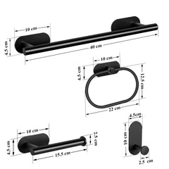 Plantex Stainless Steel Self Adhesive Bathroom Accessories Set-16 inch Single Towel Rod/Napkin Holder/Paper Holder/Robe Hook for Bathroom - 4 Piece Combo (Black)-3