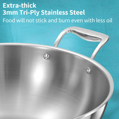 Hawkins Pro 6 Litre Deep-Fry Pan, Triply Stainless Steel Kadhai with Stainless Steel Handles and Stainless Steel Lid, Silver (PSK60S)