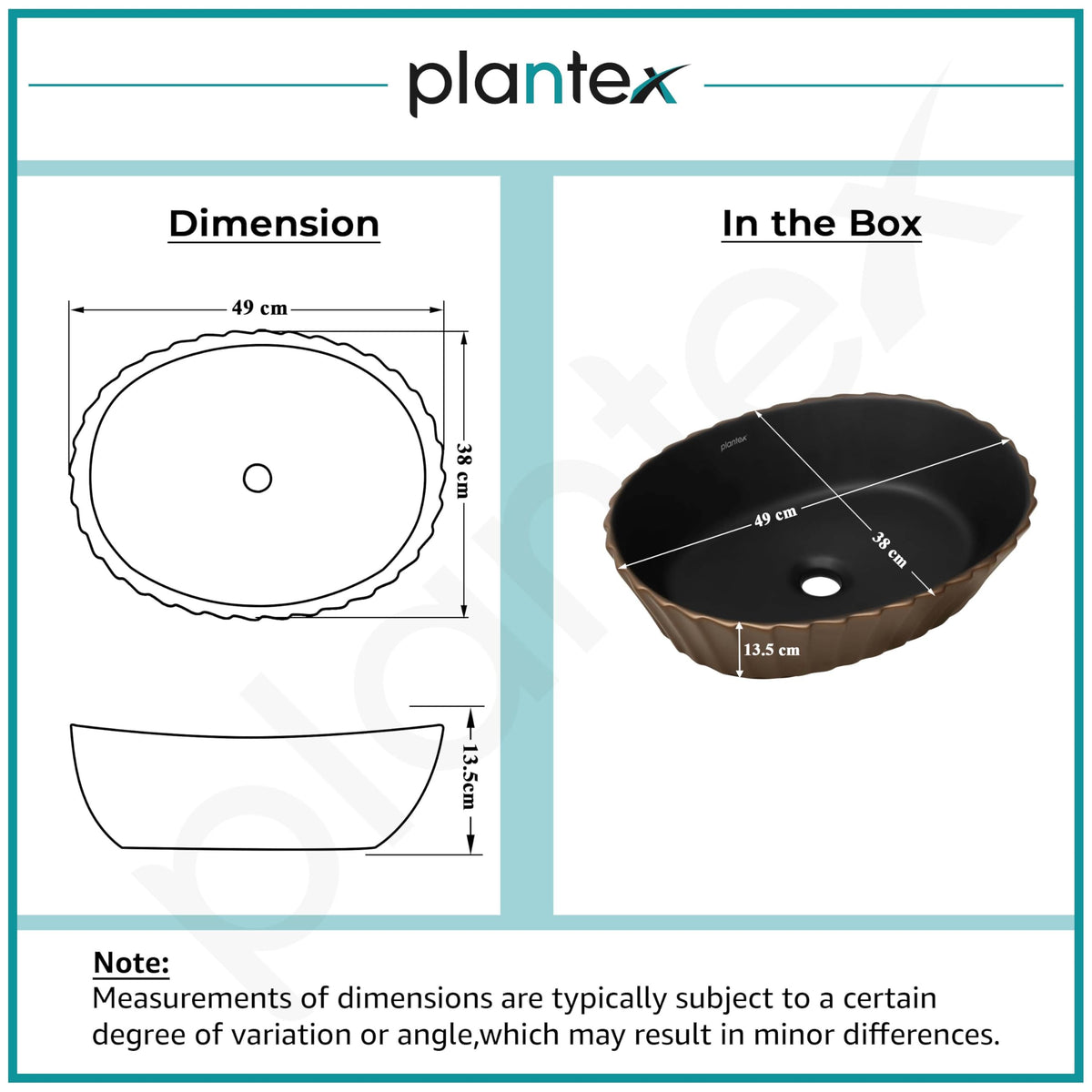 Plantex Table Top Wash Basin/Designer Ceramic Basin/Oval Basin for Bathroom/Home/Office/Hotel (Black & Red Copper - 19 x 15 x 5 Inch)-3