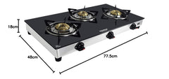 Maharaja Whiteline Belenus Toughened Glas 3 Burner Open Gas Stove, Black