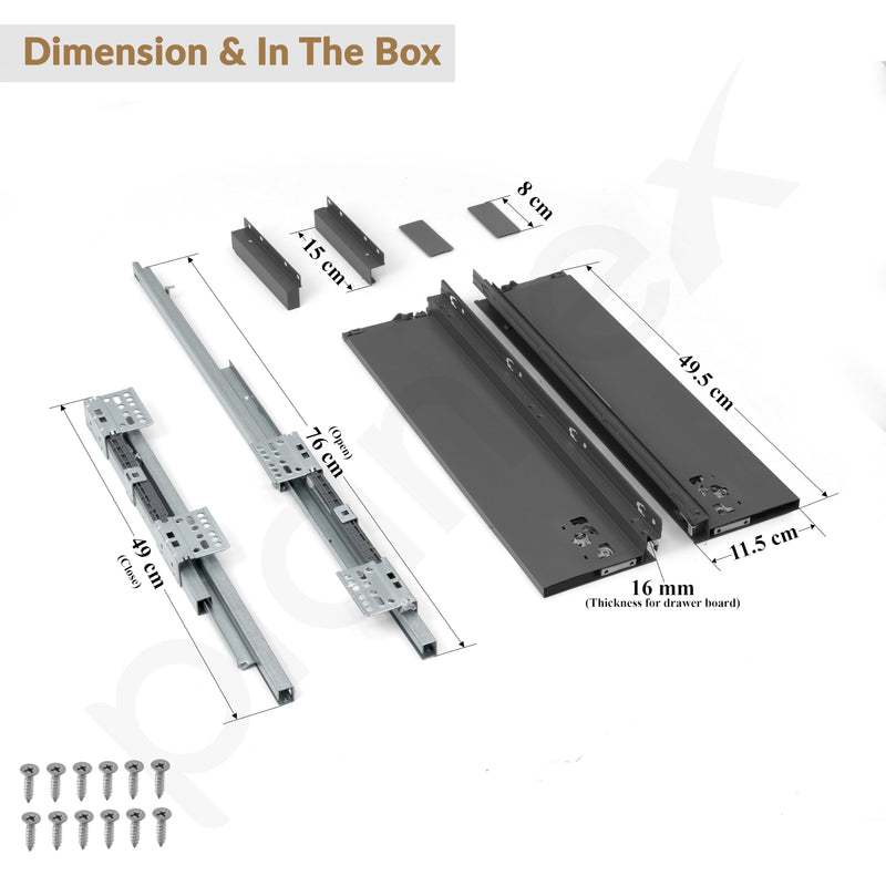 Plantex Tandem Box Drawer for Kitchen/Soft Close Tandem Box for Modular Kitchen/Tandem Basket/Load Capacity Upto 45 Kg - Grey (20 x 6 inch)-3