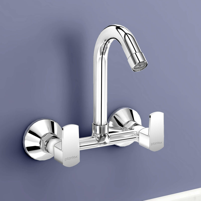 Plantex Sink Mixer Tap for Kitchen Sink with 360‚° Swivel Spout/Water Mixer Tap with Wall Flange and Teflon Tape/Sink Mixer Tap Hot and Cold with Brass Spindle (Saga-Chrome)-1