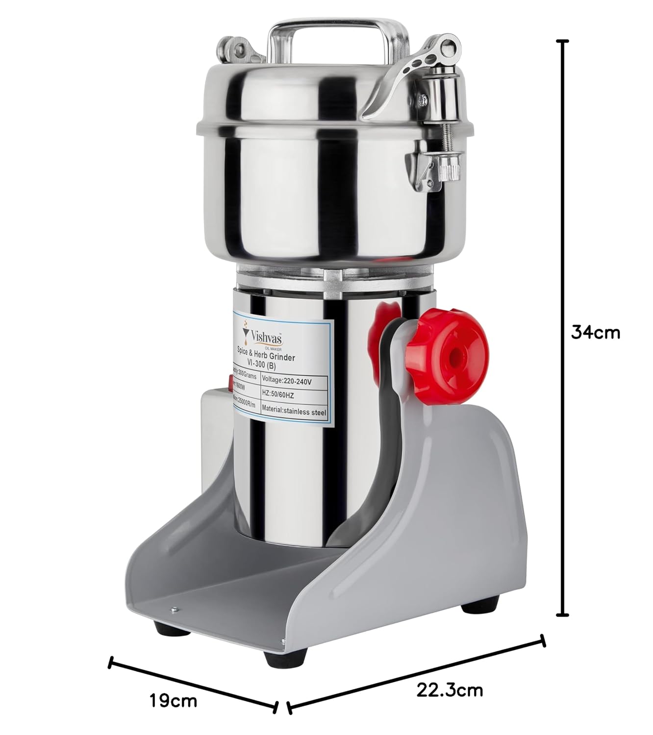 Vishvas Oil Maker Masala Grinder Machine for Home Use with 300gm Dry Masala Spices Mixer Grinder Machine 300 GM (White) Stainless Steel