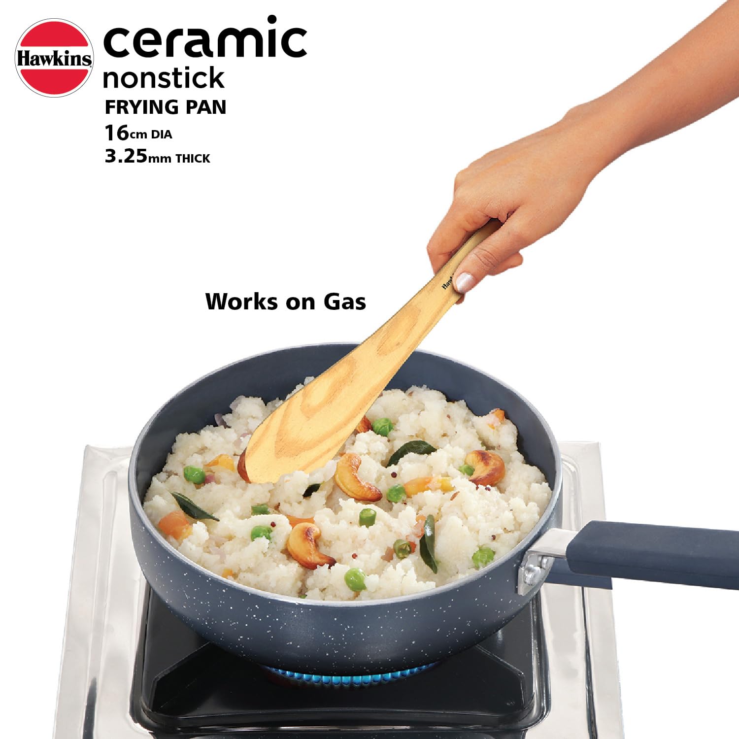 Hawkins Ceramic Nonstick Fry Pan, 16 cm Diameter, Induction Fry Pan with Glass Lid, Granite Omlette Egg Pan, (ICF16G)