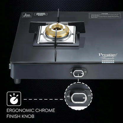 Prestige Royale Quadra 2Burner Gas Stove|Superior Toughened Glasstop with 5-Year Warranty |3-Way Nozzle Design|Tri-Pin Jumbo Burner|Uniquely Designed Pan Support |Elegantly Designed Knobs|Black