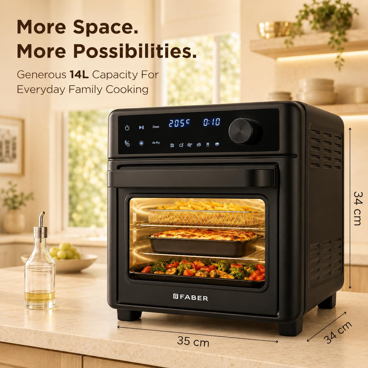 Faber Air Fryer Oven 14L 1400W|View Window| Digital control|Convection Function|Bake Tray, Tray Handle & Crumb Tray|Dish