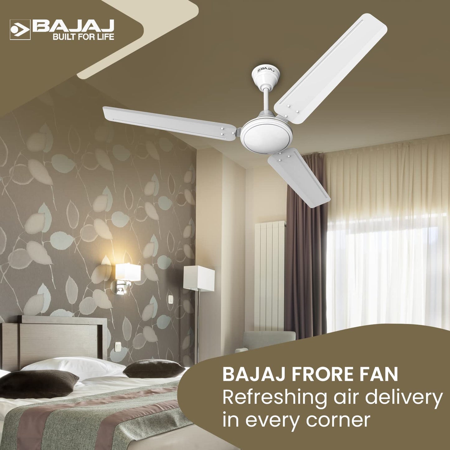 Bajaj Frore 1200 MM (48") Stars Rated Ceiling Fans for Home | BEE 1 star Rated Energy Efficient Ceiling Fan | Rust Free Coating for Long Life | High Air Delivery | 2-Yr Warranty 【White】