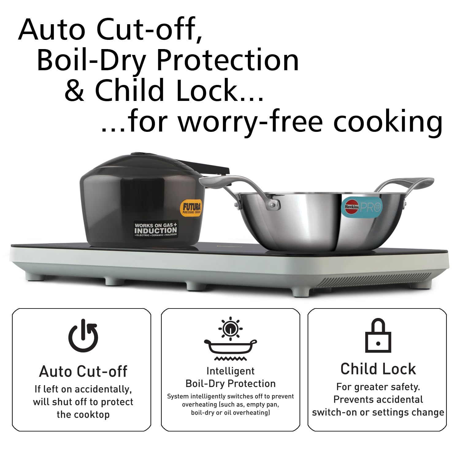 Hawkins Futura Dual Hob Induction Cooktop, 3600-W, Auto Cut-off, Child Lock, Intelligent Boil-Dry Protection, 20 Power Settings, Black (FIC2A1)
