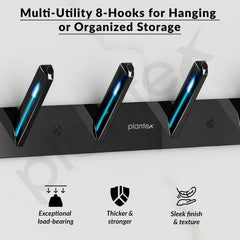 Plantex Wall Hooks for Hanging Cloth/Stainless Steel Towel Hangers/Bathroom Robe Hooks/Door Hangers/Square Wall Hook/Hook Rail for Hanging Keys - 8 Hooks (Pack of 2, PVD Black)-4