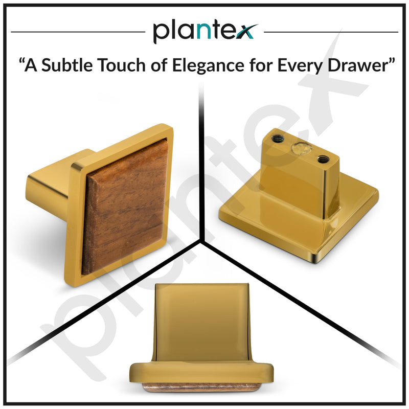 Plantex Drawer Knobs and Pulls - Kitchen Cabinet Handles for Wardrobe - Square Pulls - Pack of 2 (Gold & Wood)-4