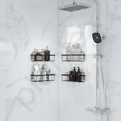Plantex No Drill Bathroom Organiser/GI Steel Self Adhesive Shelf/Kitchen Shelf with Magic Sticker/Bathroom Accessories Set - Black, Powder Coated (Pack of 4)-2