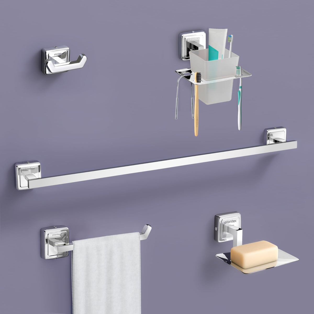 Plantex Decan 304 Grade Stainless Steel Towel Rod for Bathroom/Soap Holder/Napkin Ring/Tumbler Holder/Robe Hook/Bathroom Accessories - Chrome-1