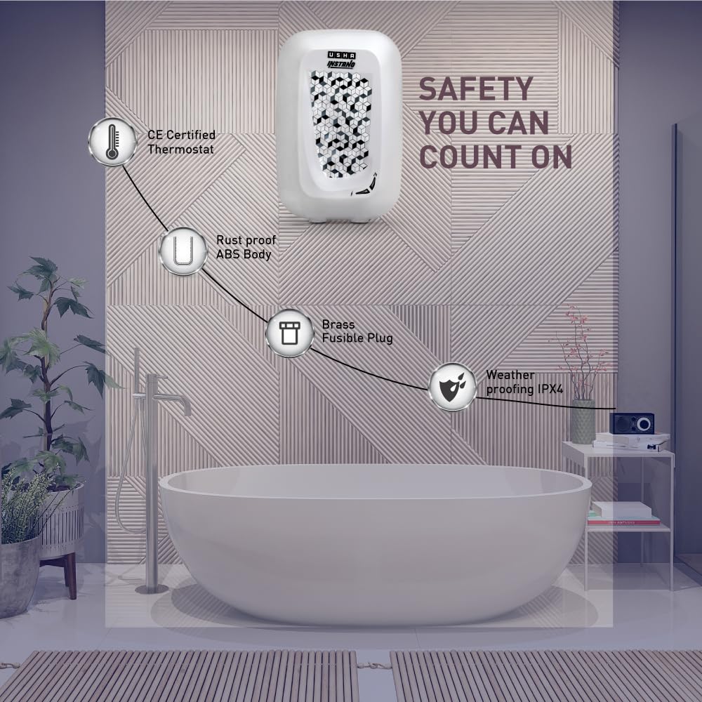 USHA Instano Instant 1-Litre Verticle Water Heater (Moonlight White),Free Installation