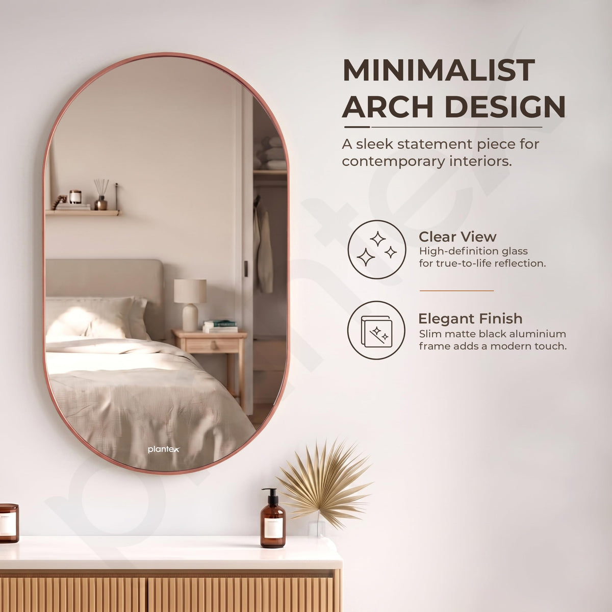 Plantex Aluminium Frame Mirror for Bathroom/Wall Mount Capsule Mirror for Bedroom/Dressing Room/Living Room/Entryway - (Rose Gold, 22x36 Inch)-4