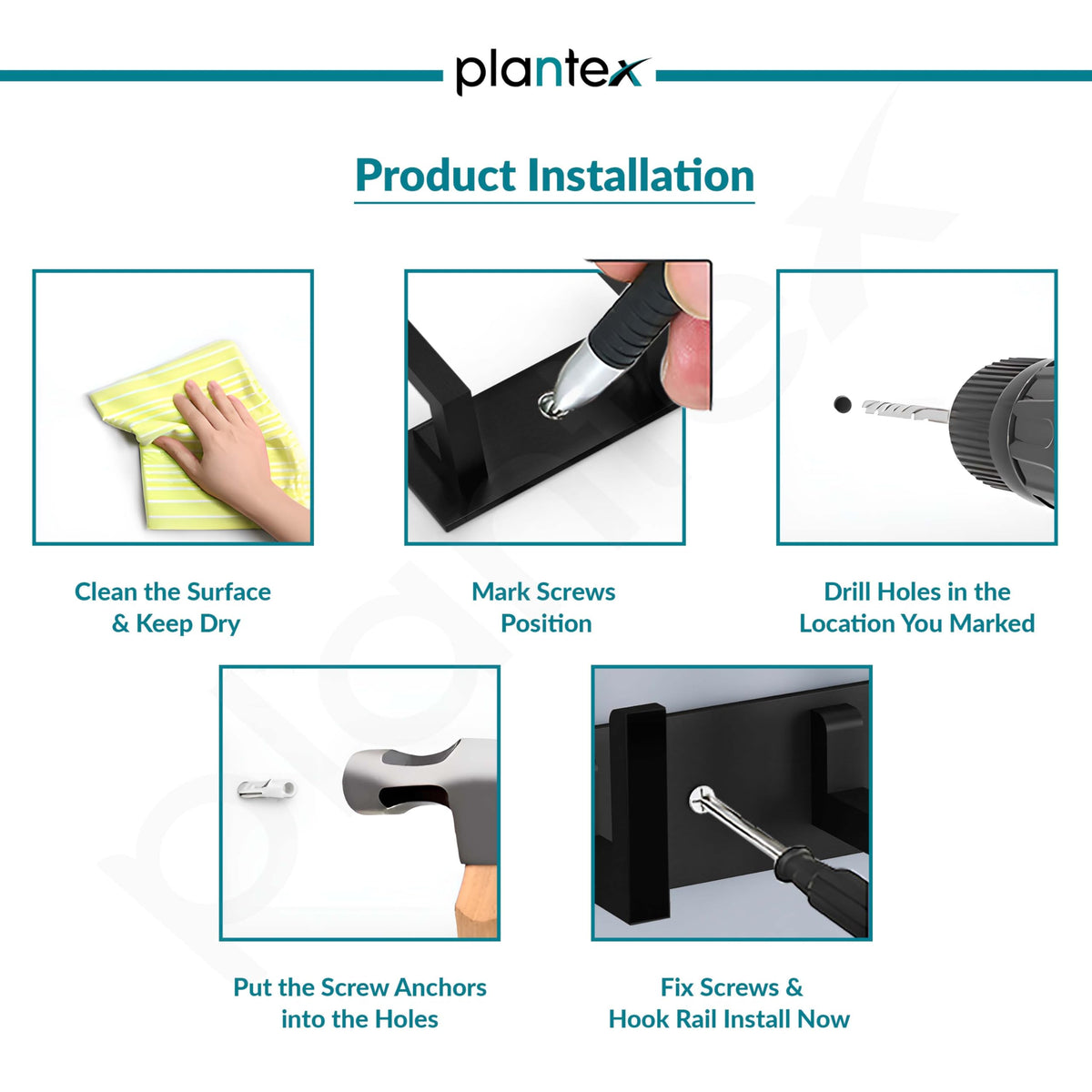 Plantex Aluminum Hook Rail with L-Shape Hooks for Walls of Bathroom/KitchenHook Rail Bar for Clothes/Towel/Keys-Pack of 2 (4 Hooks, Black)-6